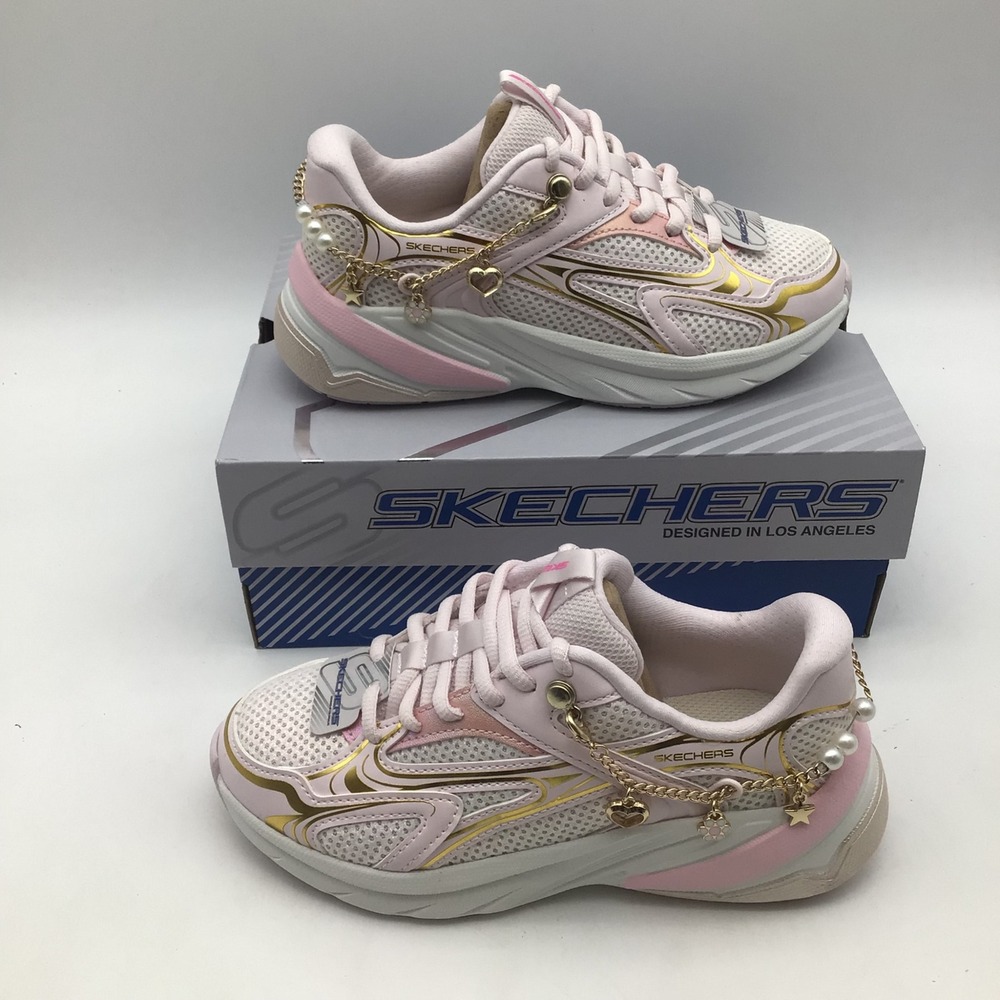 Skechers S2K Street Ready Kids‎ Pink Gold Charm Sneakers 303871L PKMT Size 1 NEW